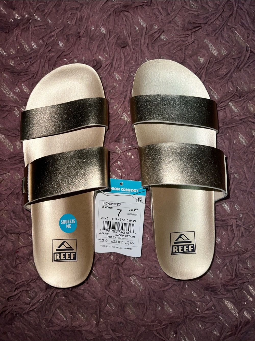 NWT Reef Metallic Gold Double-Strap Slide Sandals